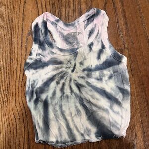 Katie J NYC Pink, Yellow, Black Tie Dye Cropped Tank